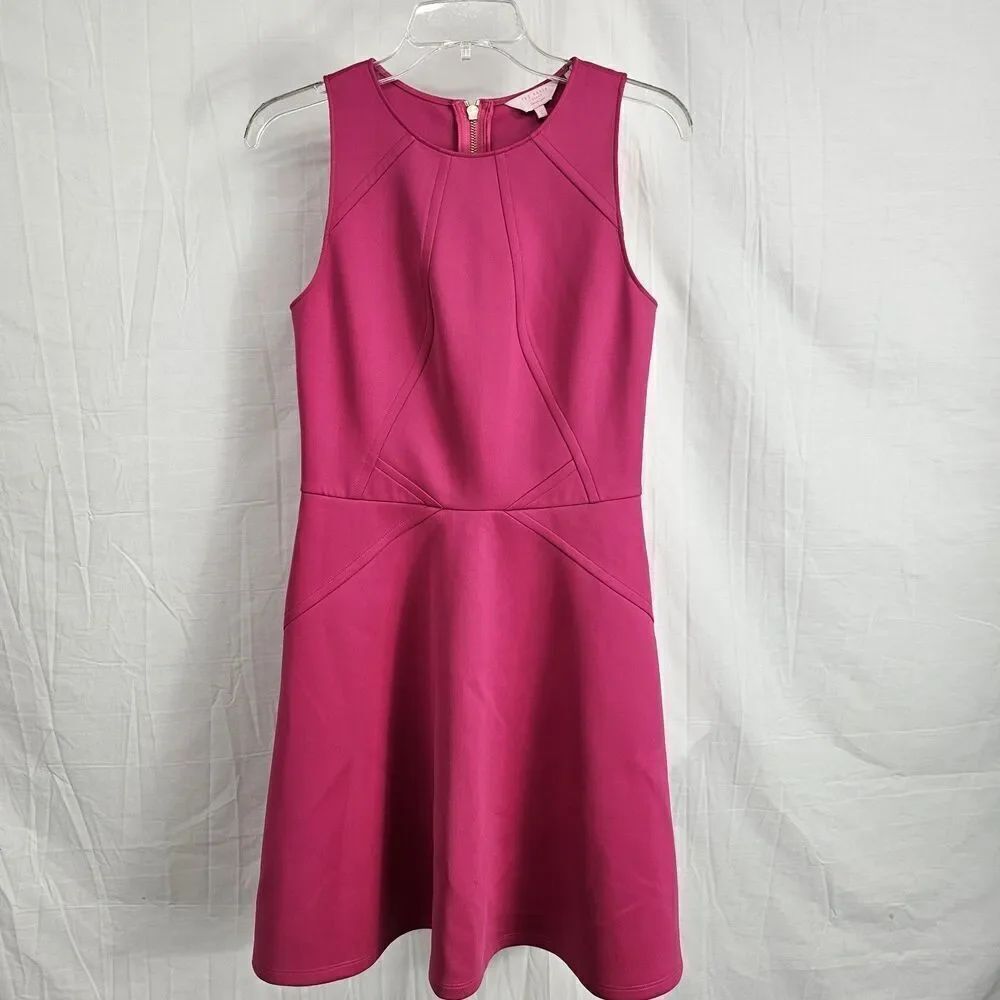 TED BAKER Hot Pink MITTON Scuba Neoprene Knit Skater Fit Flare Dress 2